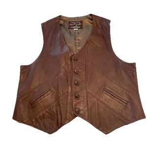 Cabretta Leather by  Grais Vest Leather VTG Western Brown Size XL